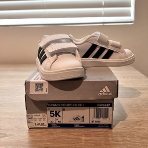 Adidas Grand Court 2.0 Toddler Kids 5K White/Black Stripes NWT